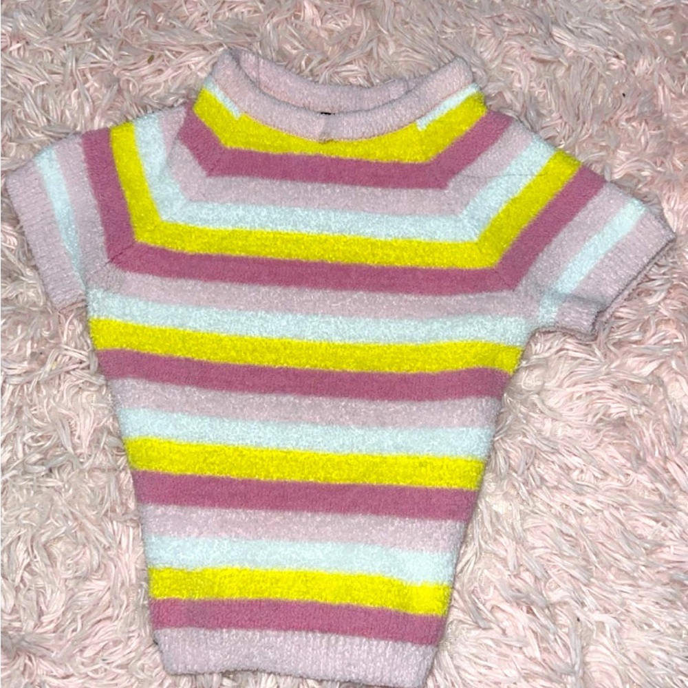 colorful, fuzzy, stripped crop top!